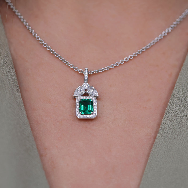 Berry's 18ct White Gold Emerald And Diamond Pendant - Berry's Jewellers
