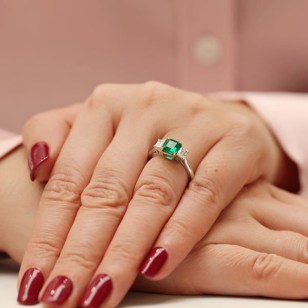 18ct White Gold Emerald And Diamond Three Stone Ring