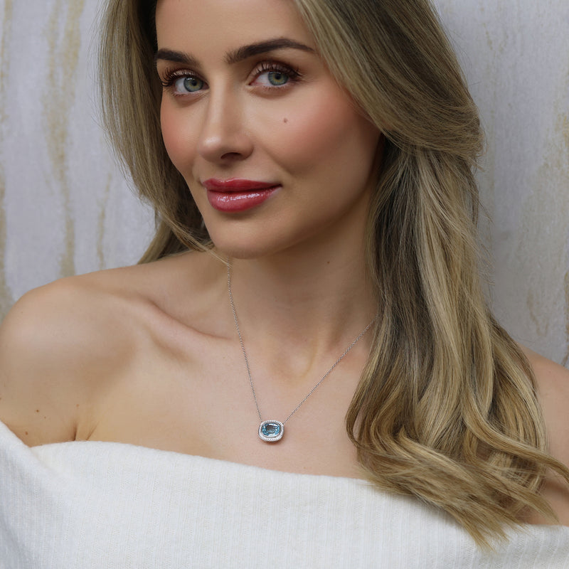 18ct White Gold Aquamarine And Diamond Pendant