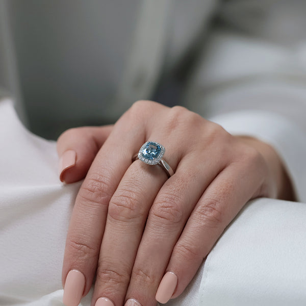 Berry's Platinum Aquamarine and Diamond Halo Ring - Berry's Jewellers