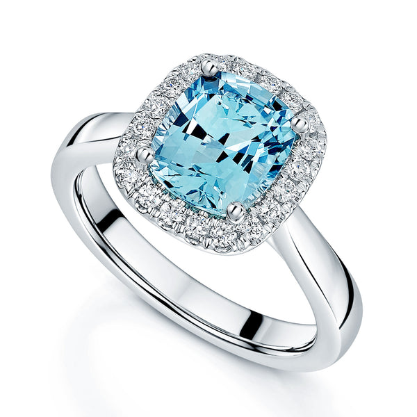 Berry's Platinum Aquamarine and Diamond Halo Ring - Berry's Jewellers