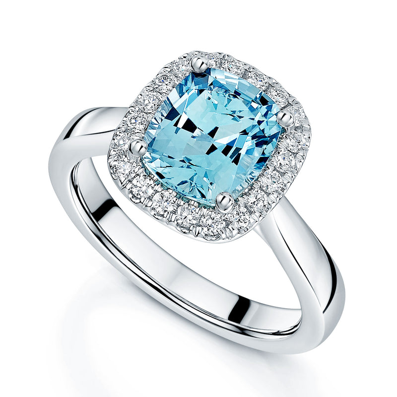 Berry's Platinum Aquamarine and Diamond Halo Ring - Berry's Jewellers