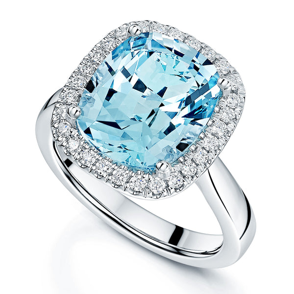Berry's Platinum Aquamarine And Diamond Halo Ring - Berry's Jewellers