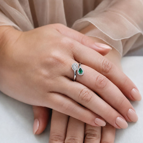 Berry's 18ct White Gold Toi et Moi Emerald And Diamond Two Stone Ring - Berry's Jewellers