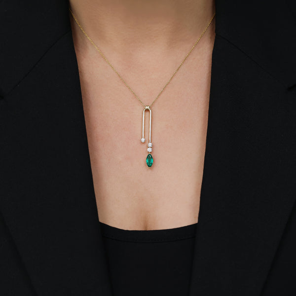 Berry's 18ct Yellow Gold Marquise Cut Emerald And Diamond Fancy Pendant - Berry's Jewellers