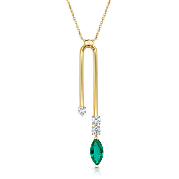Berry's 18ct Yellow Gold Marquise Cut Emerald And Diamond Fancy Pendant - Berry's Jewellers