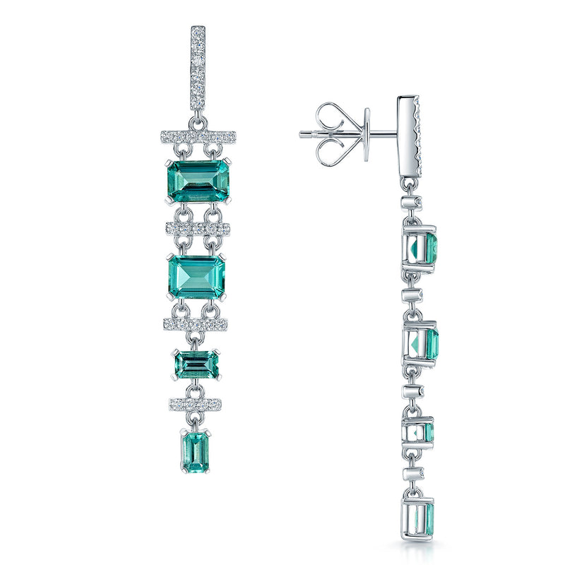 18ct White Gold Emerald And Diamond Graduated Drop Earrings