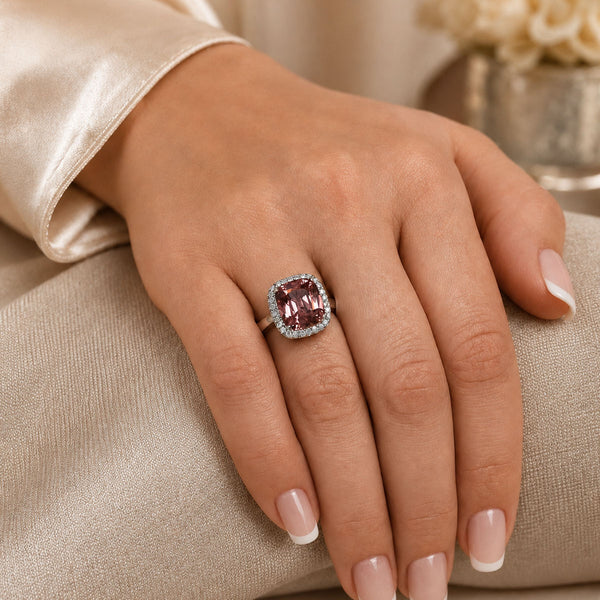 Platinum Malayan Garnet And Diamond Cluster Ring