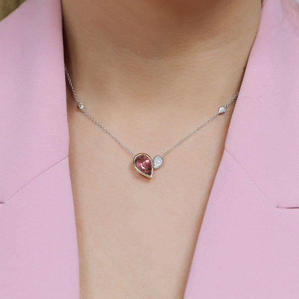 Berry's 18ct White & Rose Gold Pink Tourmaline & Diamond Pendant - Berry's Jewellers