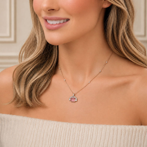 18ct White And Rose Gold Pink Tourmaline And Diamond Pendant