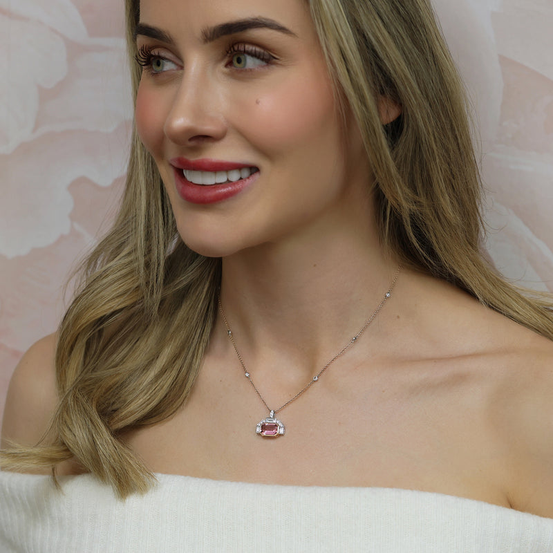 18ct White And Rose Gold Pink Tourmaline And Diamond Pendant