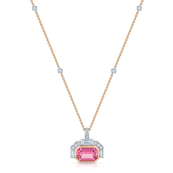 Berry's 18ct White And Rose Gold Pink Tourmaline And Diamond Pendant - Berry's Jewellers