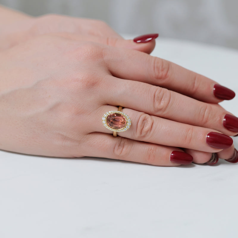 Berry's 18ct Yellow Gold Peach Tourmaline And Diamond Ring - Berry's Jewellers