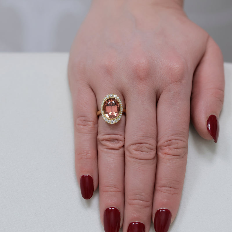 Berry's 18ct Yellow Gold Peach Tourmaline And Diamond Ring - Berry's Jewellers