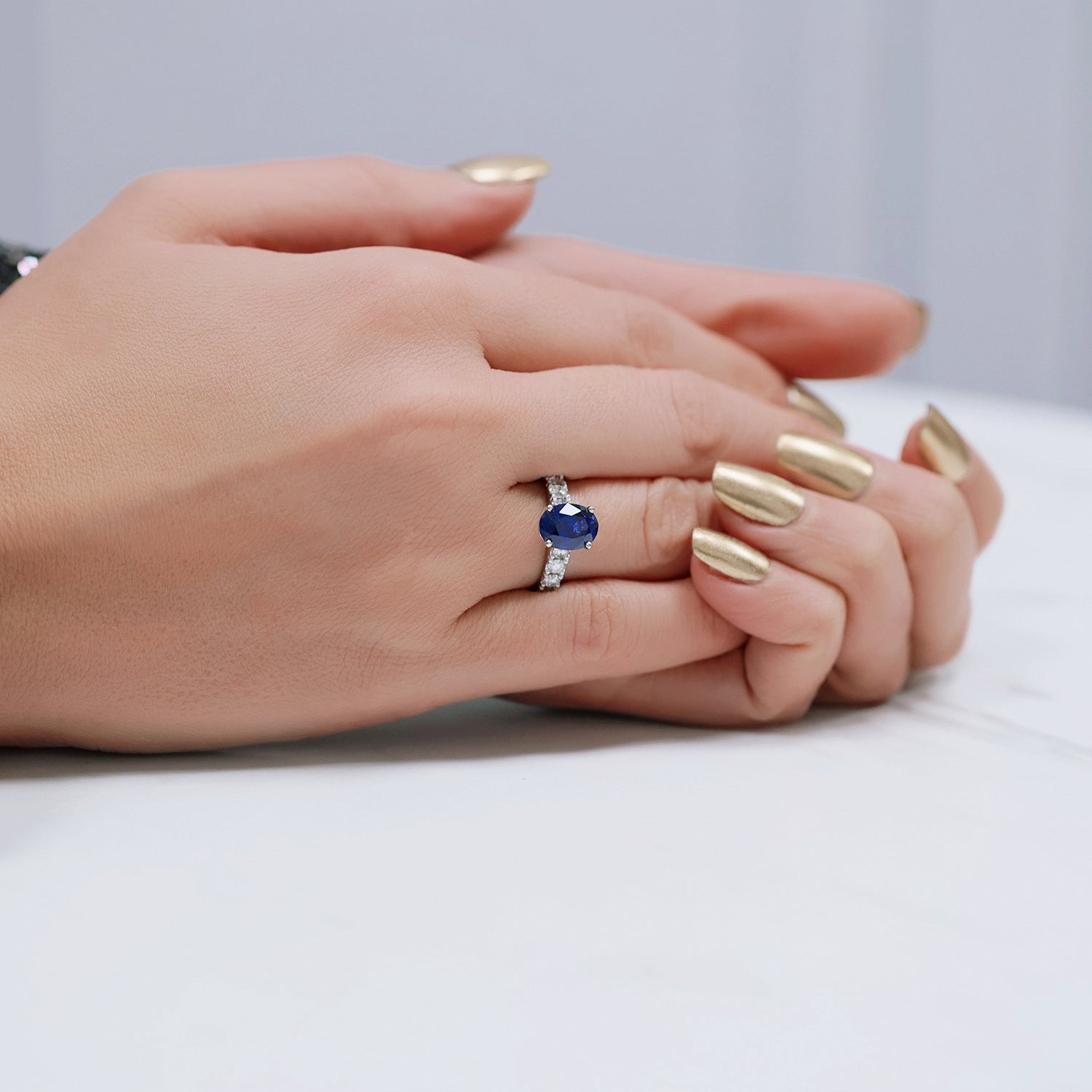 Berry's Platinum Oval Sapphire Dress Ring With Diamond Shoulders - Berry's Jewellers