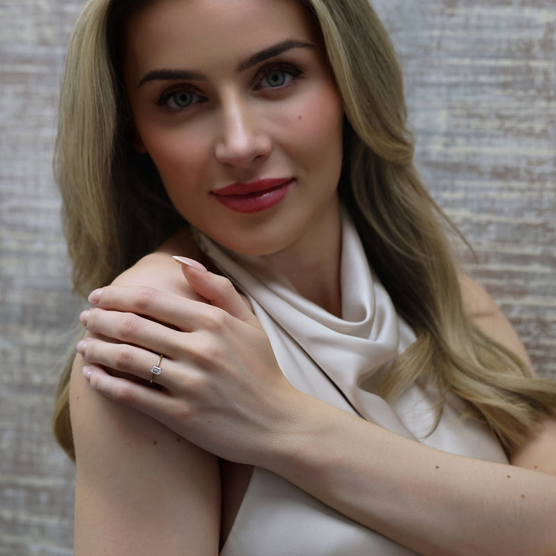 18ct Yellow Gold GIA Certificated Emerald Cut Diamond Engagement Ring