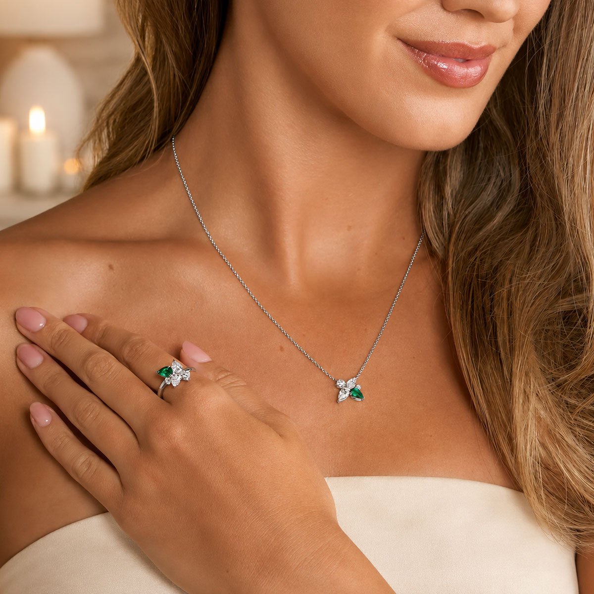 Platinum GIA Certificated Emerald And Diamond Dress Ring
