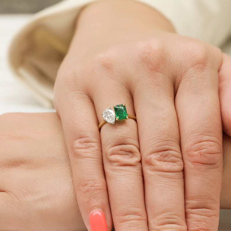 Berry's 18ct Yellow Gold Toi Et Moi Emerald & Pear Cut Diamond Two Stone Ring - Berry's Jewellers