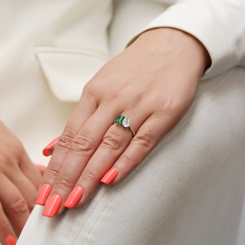 Berry's 18ct Yellow Gold Toi Et Moi Emerald & Pear Cut Diamond Two Stone Ring - Berry's Jewellers