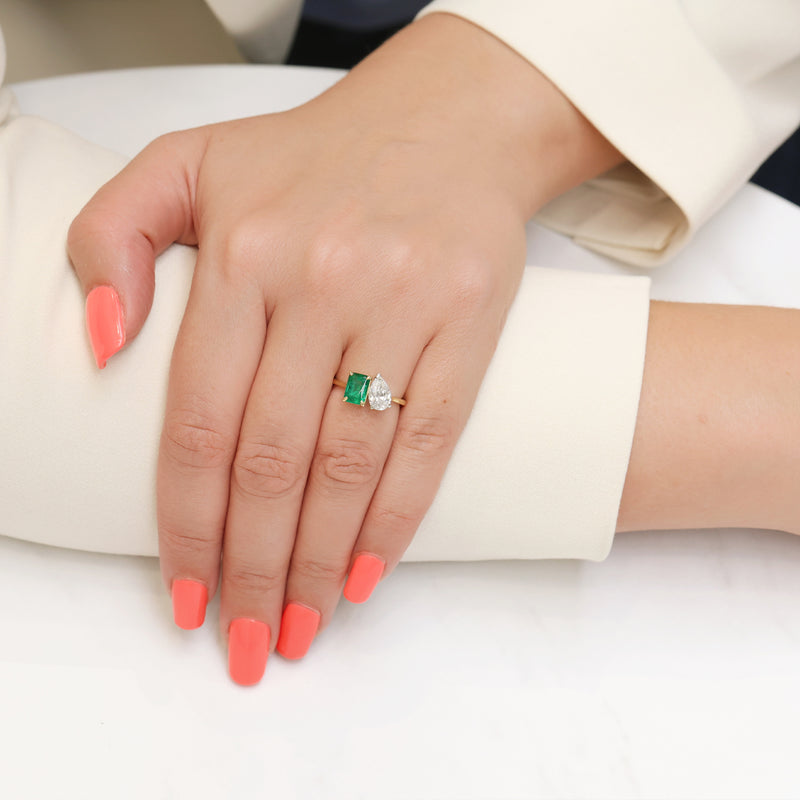 Berry's 18ct Yellow Gold Toi Et Moi Emerald & Pear Cut Diamond Two Stone Ring - Berry's Jewellers