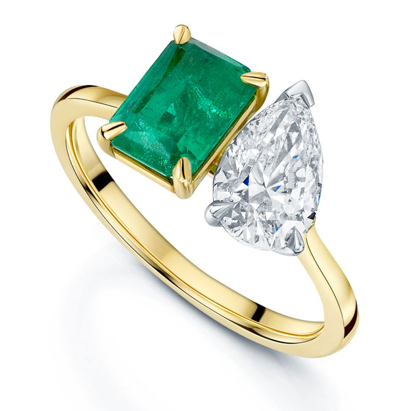 Berry's 18ct Yellow Gold Toi Et Moi Emerald & Pear Cut Diamond Two Stone Ring - Berry's Jewellers
