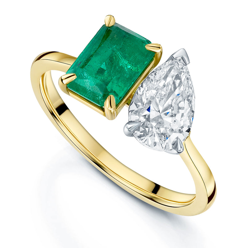 Berry's 18ct Yellow Gold Toi Et Moi Emerald & Pear Cut Diamond Two Stone Ring - Berry's Jewellers