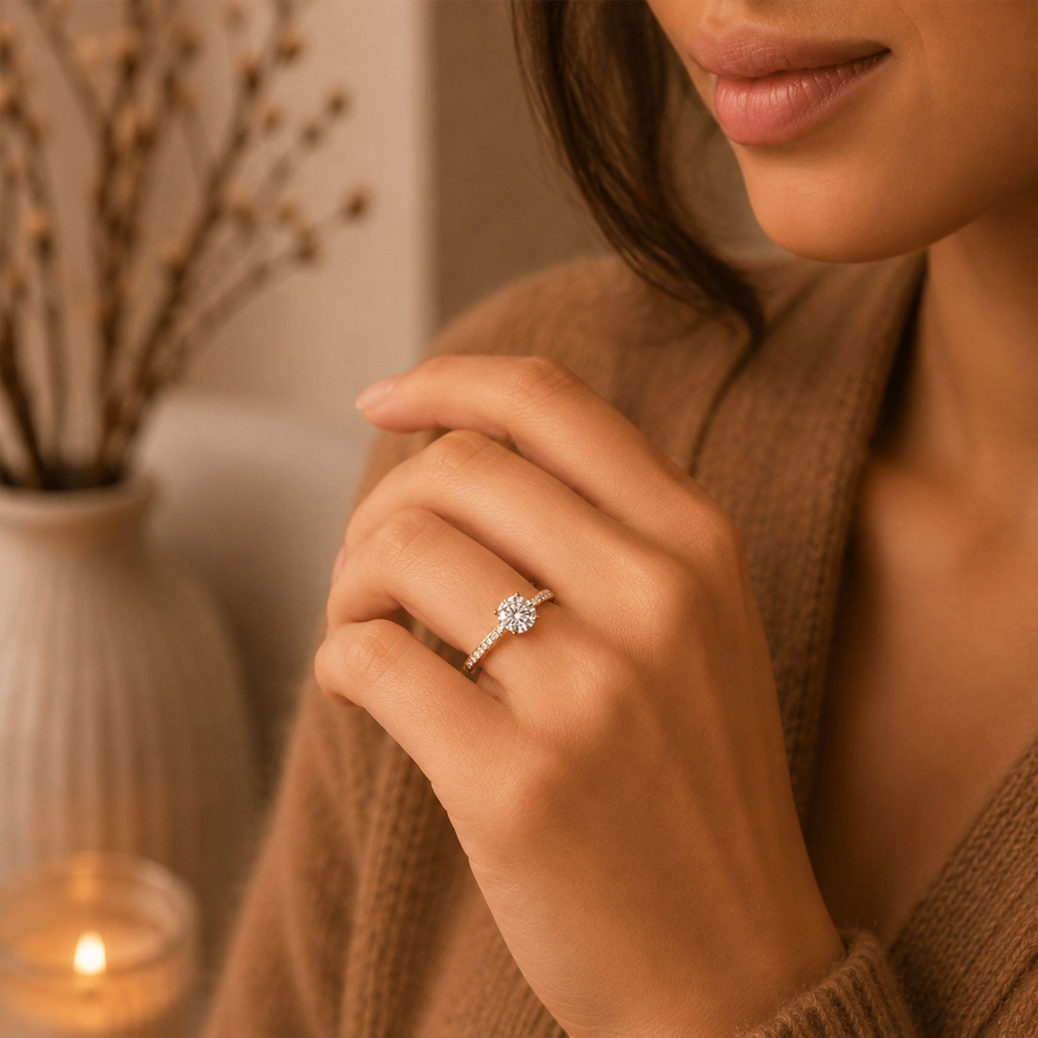 Simply Solitaire Collection 18ct Yellow Gold Diamond Solitaire Engagement Ring With Diamond Shoulders GIA Certified 1