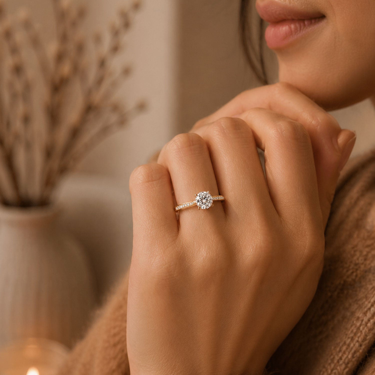 Berry's Simply Solitaire Collection 18ct Yellow Gold Diamond Solitaire Engagement Ring With Diamond Shoulders GIA Certified 1