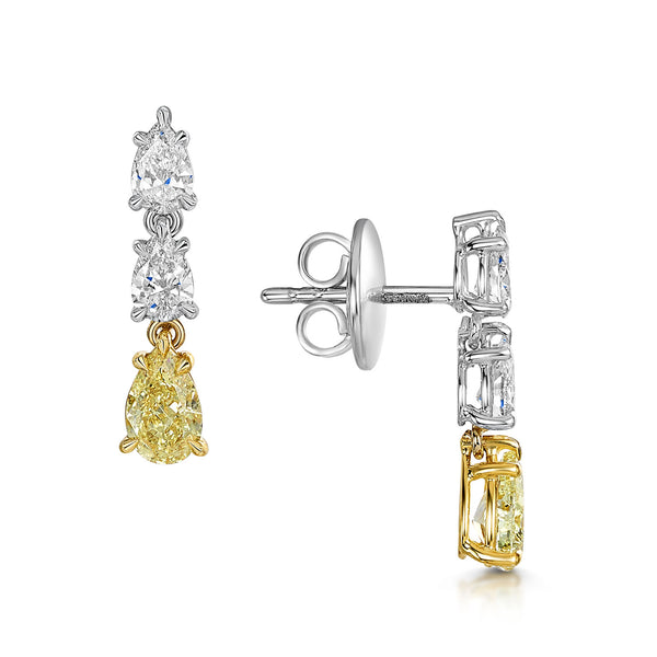 Berry's 18ct White Gold Fancy Yellow & White Diamond Pear Cut Drop Earrings - Berry's Jewellers