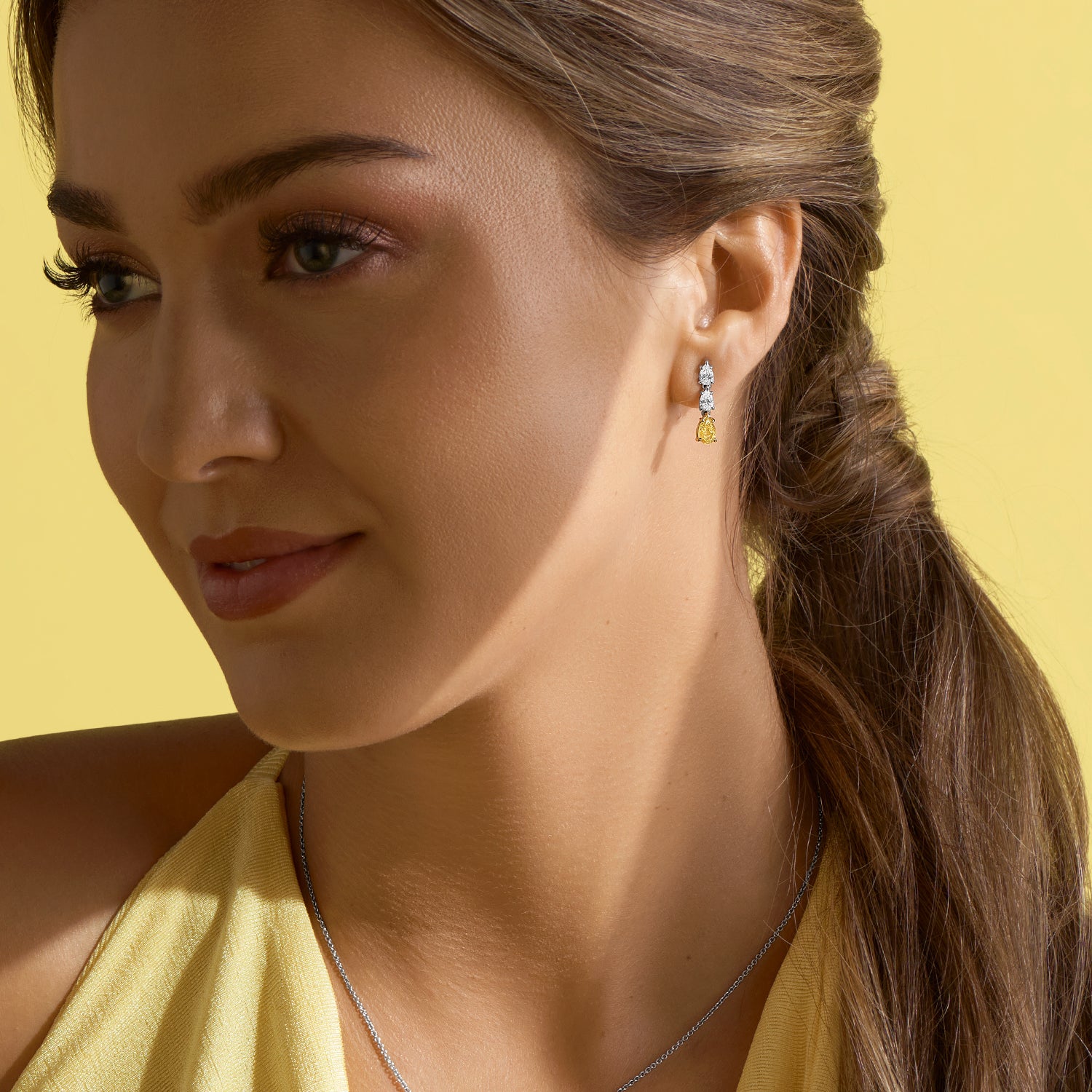 18ct White Gold Fancy Yellow & White Diamond Pear Cut Drop Earrings