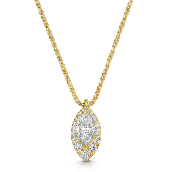Berry's 18ct Yellow Gold Marquise Cut Diamond Halo Pendant - Berry's Jewellers