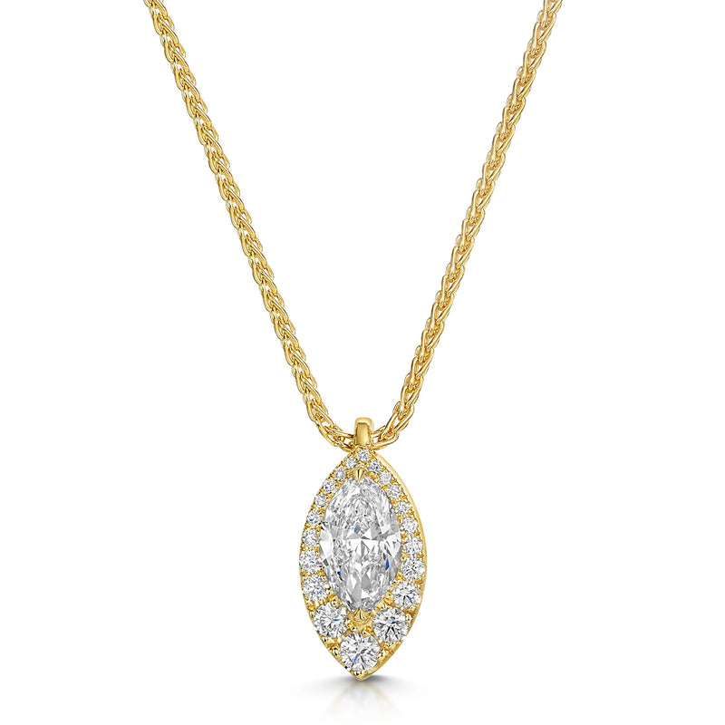 Berry's 18ct Yellow Gold Marquise Cut Diamond Halo Pendant - Berry's Jewellers