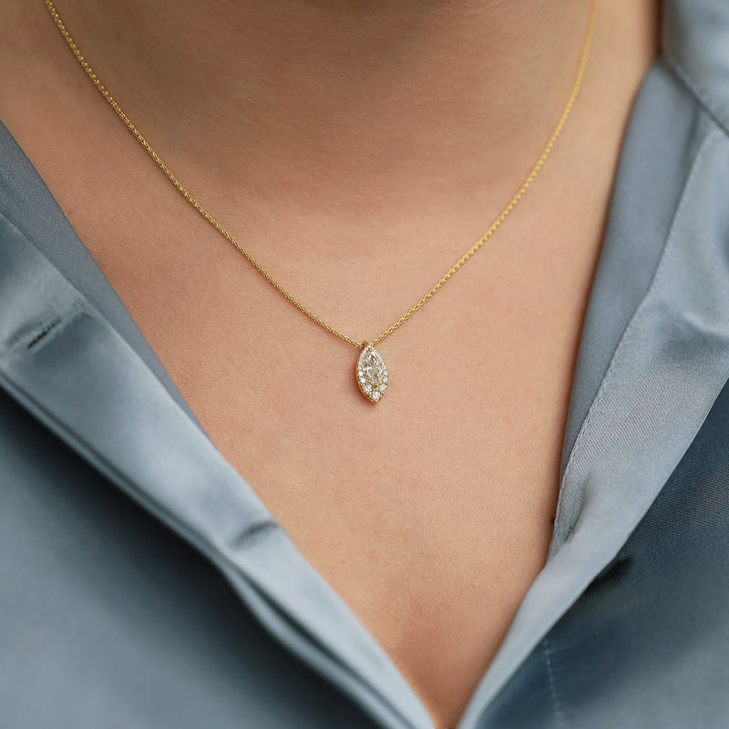 Berry's 18ct Yellow Gold Marquise Cut Diamond Halo Pendant - Berry's Jewellers