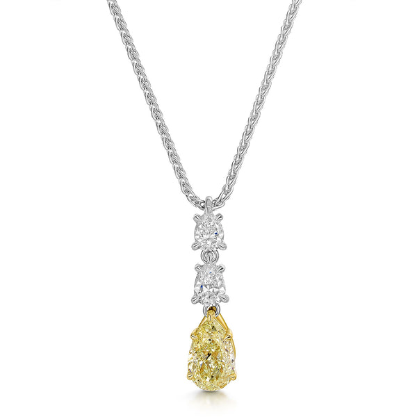 Berry's 18ct White Gold Fancy Yellow & White Diamond Pear Cut Drop Pendant - Berry's Jewellers