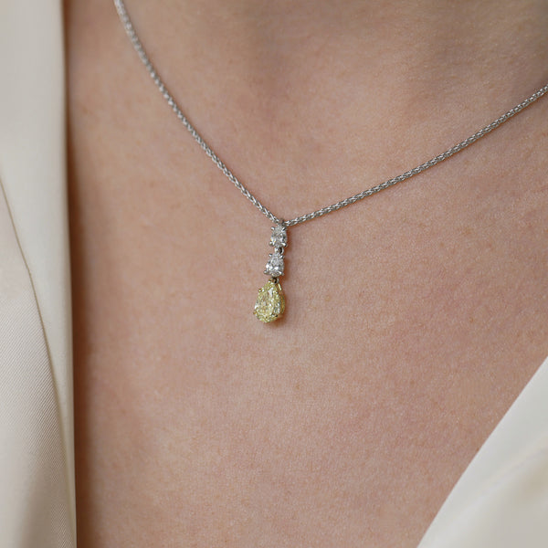 Berry's 18ct White Gold Fancy Yellow & White Diamond Pear Cut Drop Pendant - Berry's Jewellers