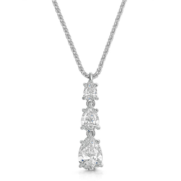 Berry's 18ct White Gold Three Stone Diamond Pear Cut Drop Pendant - Berry's Jewellers
