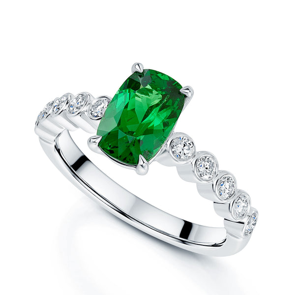 Berry's Platinum Tsavorite Ring With Diamond Set Shoulders - Berry's Jewellers