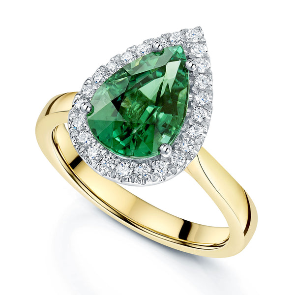Berry's 18ct Yellow Gold Green Tourmaline Diamond Halo Ring - Berry's Jewellers