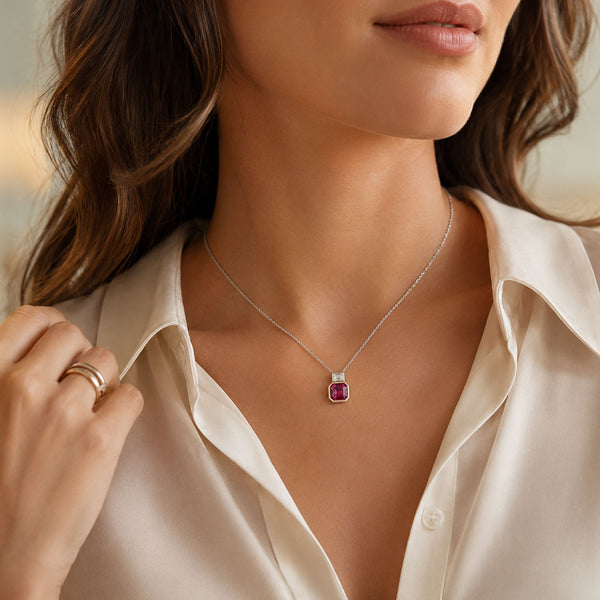 Berry's 18ct White And Rose Gold Pink Spinel And Baguette Cut Diamond Pendant - Berry's Jewellers