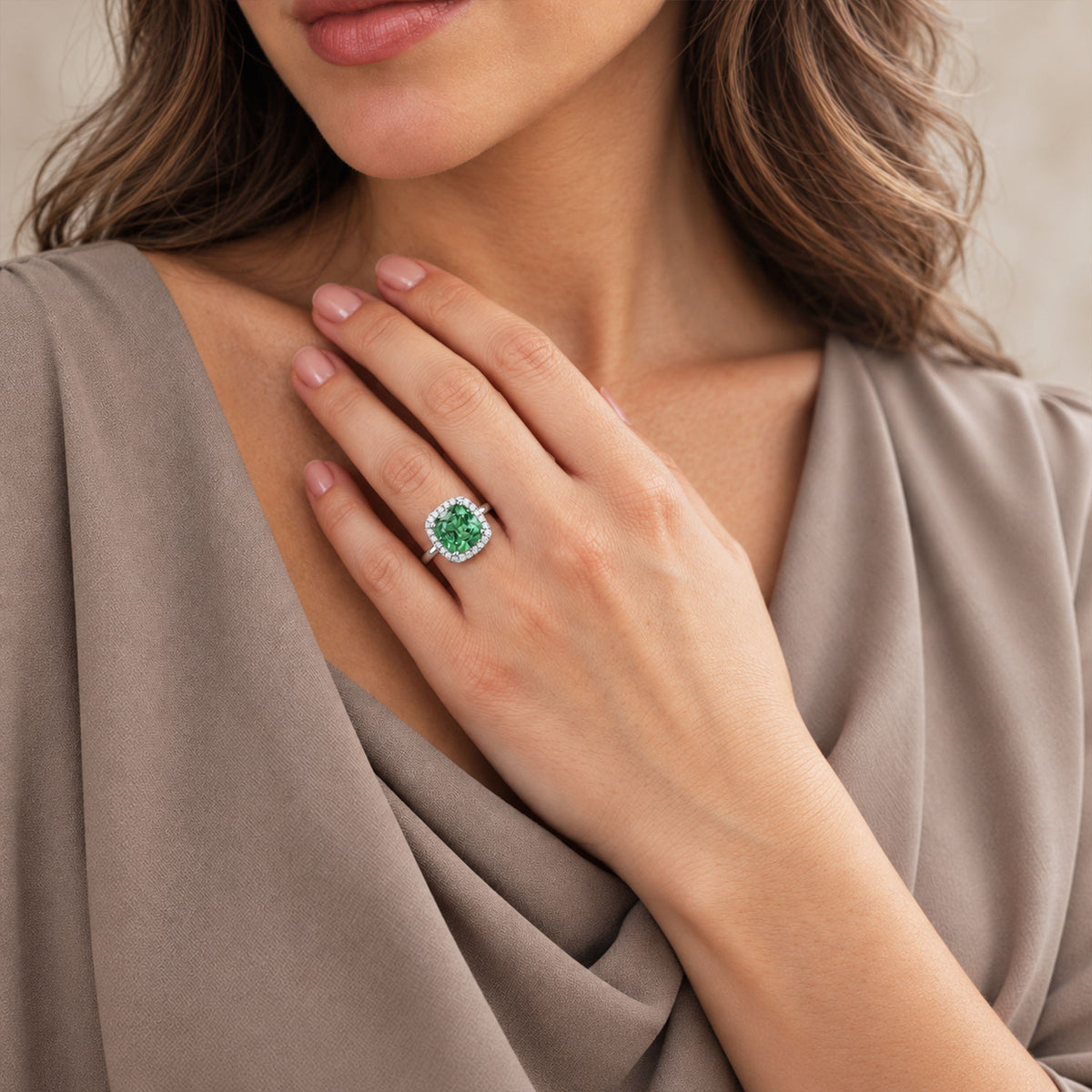 Berry's Platinum Green Tourmaline And Diamond Halo Ring - Berry's Jewellers