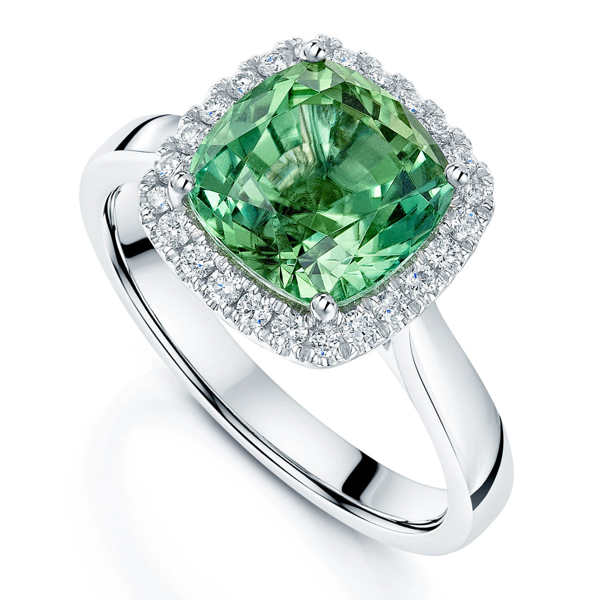 Berry's Platinum Green Tourmaline And Diamond Halo Ring - Berry's Jewellers