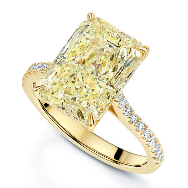 Berry's 18ct Yellow Gold Radiant Cut Yellow Diamond Ring With Diamond Set Shoulders - Berry's Jewellers