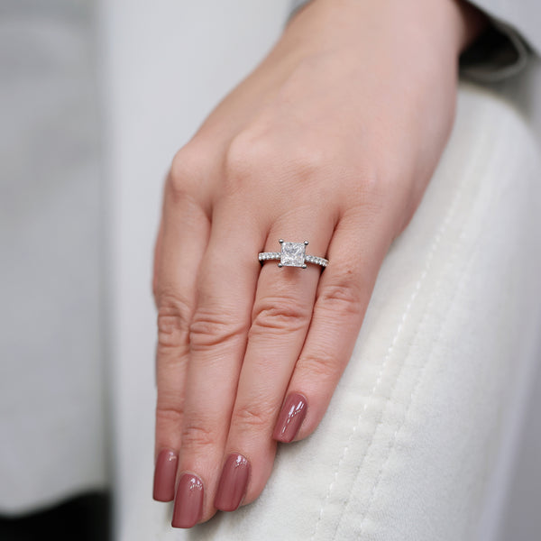 Berry's Platinum Princess Cut Diamond Engagement Ring With Diamond Set Shoulders - Berry's Jewellers