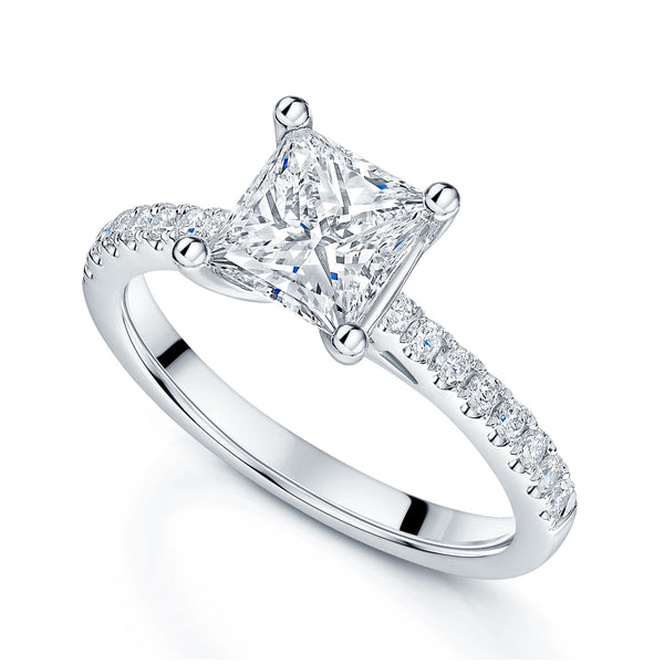 Berry's Platinum Princess Cut Diamond Engagement Ring With Diamond Set Shoulders - Berry's Jewellers