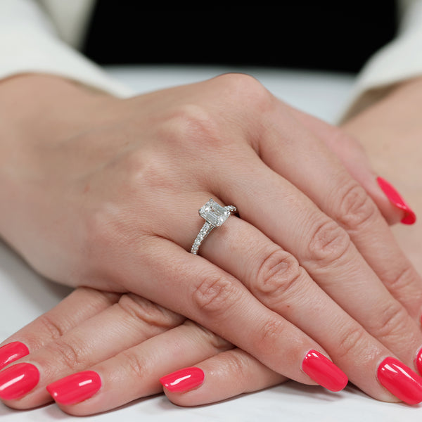 Berry's Platinum Emerald Cut Diamond Ring With Diamond Set Shoulders - Berry's Jewellers