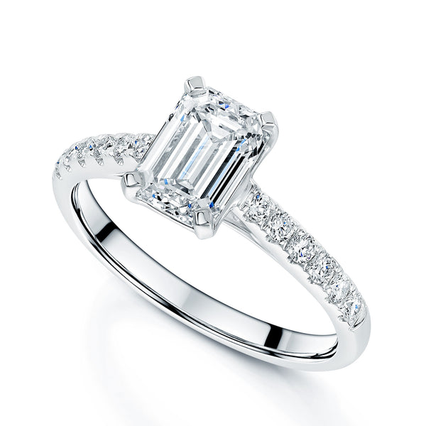 Berry's Platinum Emerald Cut Diamond Ring With Diamond Set Shoulders - Berry's Jewellers