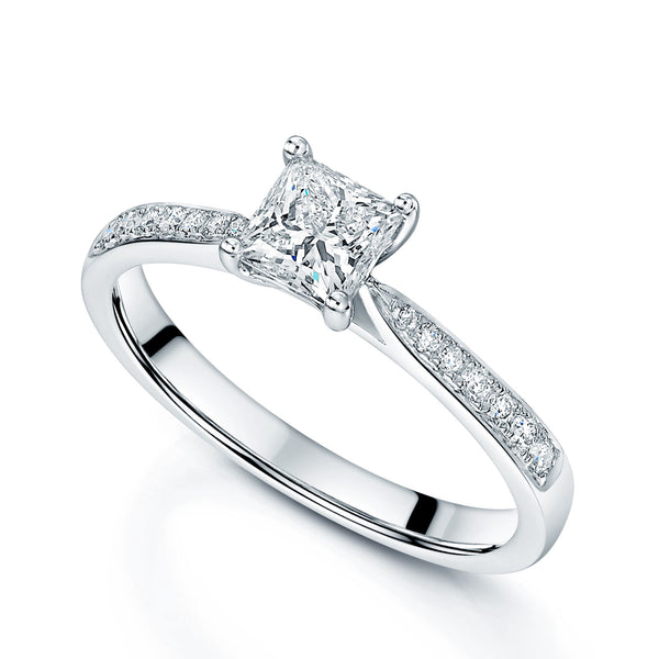 Berry's Platinum GIA Princess Cut Diamond Ring With Round Brilliant Cut Diamond Set Shoulders - Berry's Jewellers