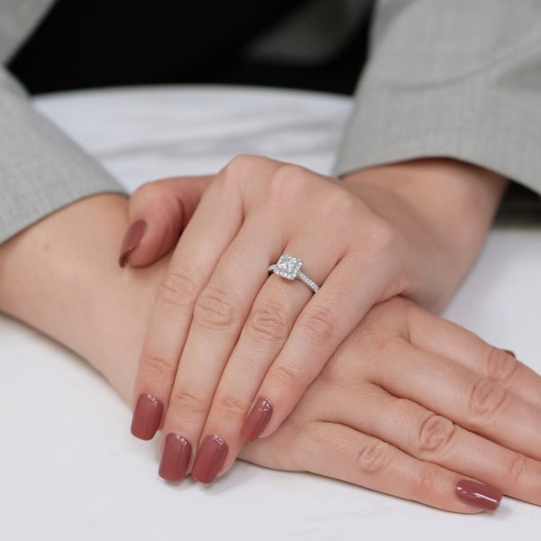 Berry's Platinum Princess Cut Diamond Halo Ring With Diamond Shoulders - Berry's Jewellers
