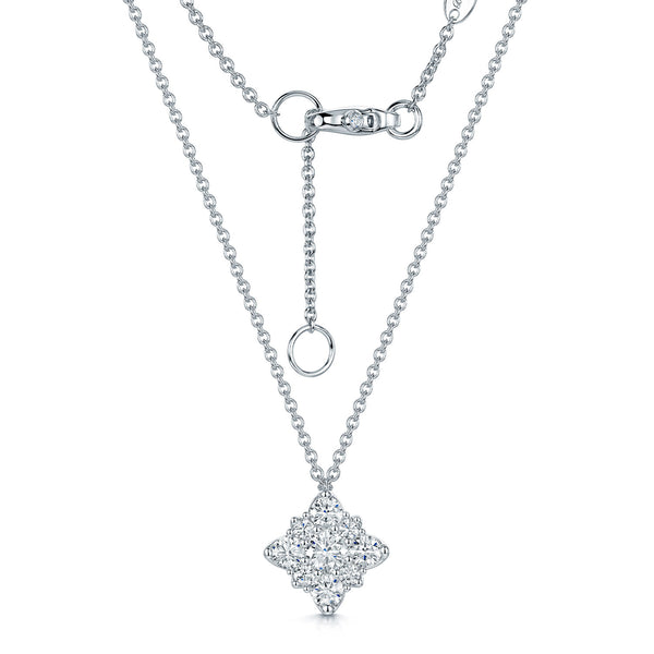Berry's 18ct White Gold GIA Certificated Round Brilliant Cut Diamond Flower Cluster Pendant - Berry's Jewellers