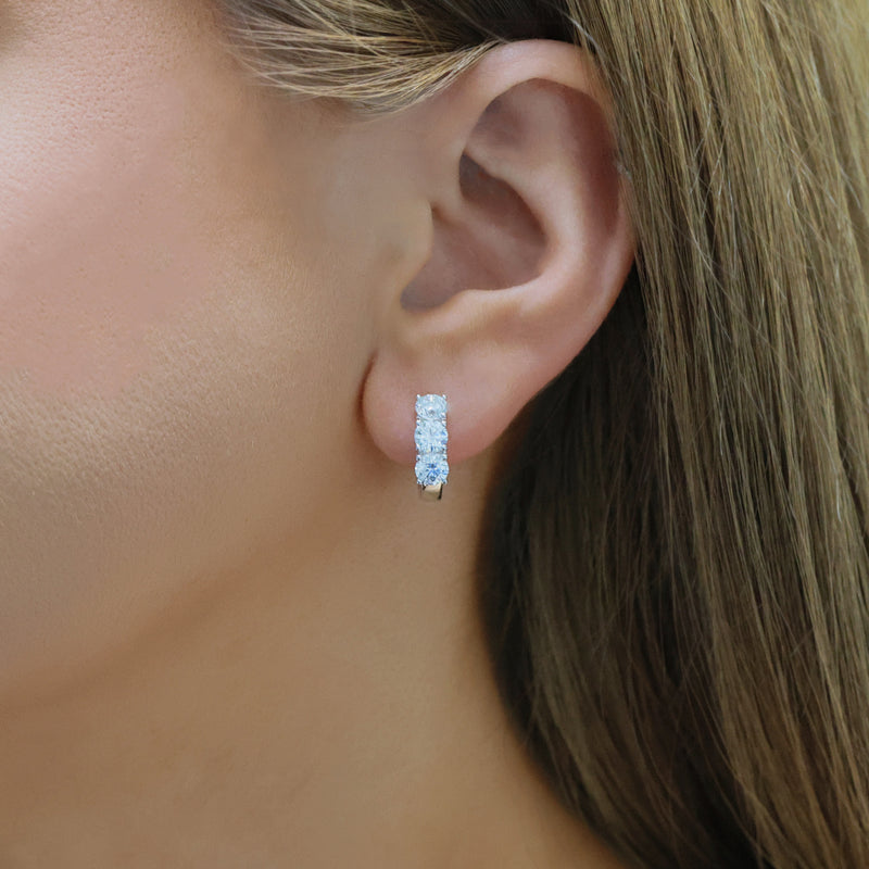 Platinum Diamond Three Stone Hoop Earrings